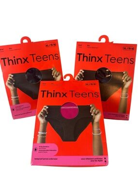 NWT Thinx Teens 3 Pack Leakproof Period XL 15-16 Underwear - 2 Black & 1 Pink